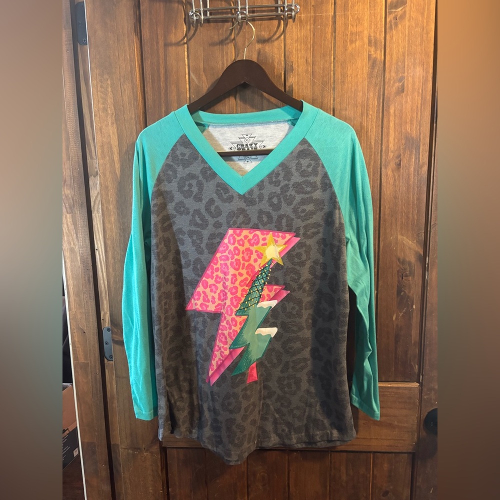 Crazy Train Leopard Print Lightning Long Sleeve Tee